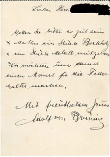 einer von mehreren originalen Briefen von Adolf von Brüning (1837-1884) von 1883 aus der Sammlung. Foto: Udo Koch