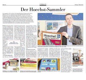 Udo Koch mit seiner Höchst-Sammlung. Höchster Kreisblatt vom 07.03.2014.